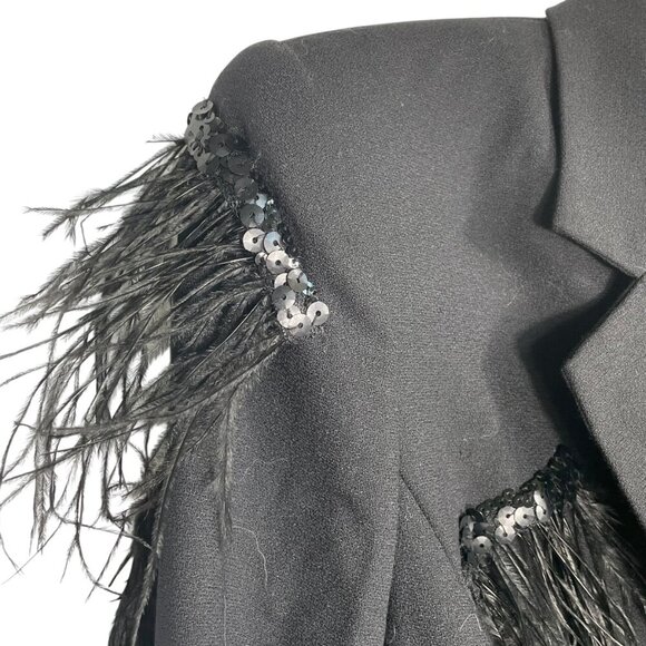 NWT Magaschoni Designer Runway Feather Sequin Cropped Evening Statement Blazer 4 - Picture 7 of 16